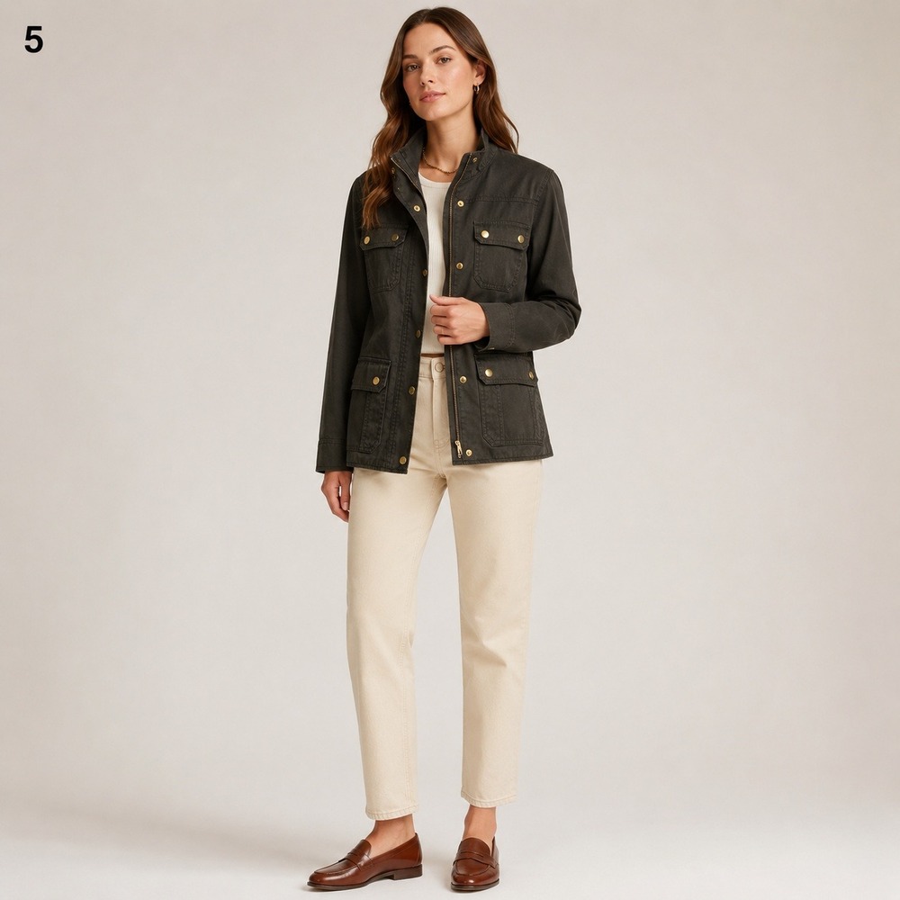 J Crew Field Jacket Womens XS Army Green Cotton Relaxed‎ Boyfriend Full Zip